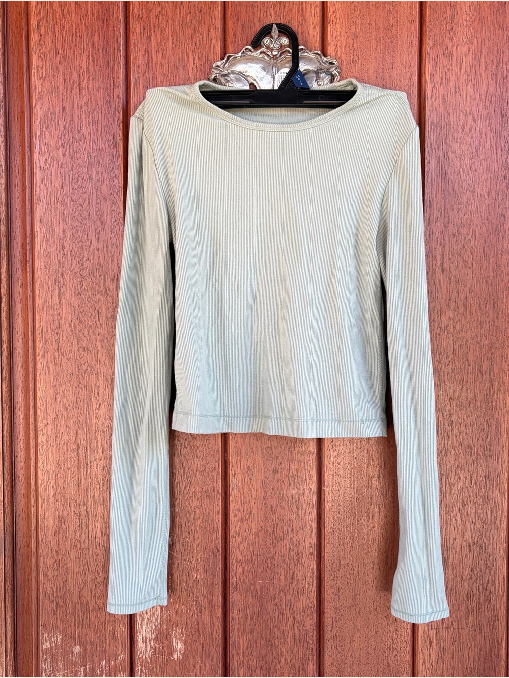 Yogalicious Ribbed Long-Sleeve Top in Sage Green
